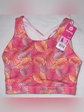 POP Fit Pink & Yellow Floral Active Bra with Strappy Back